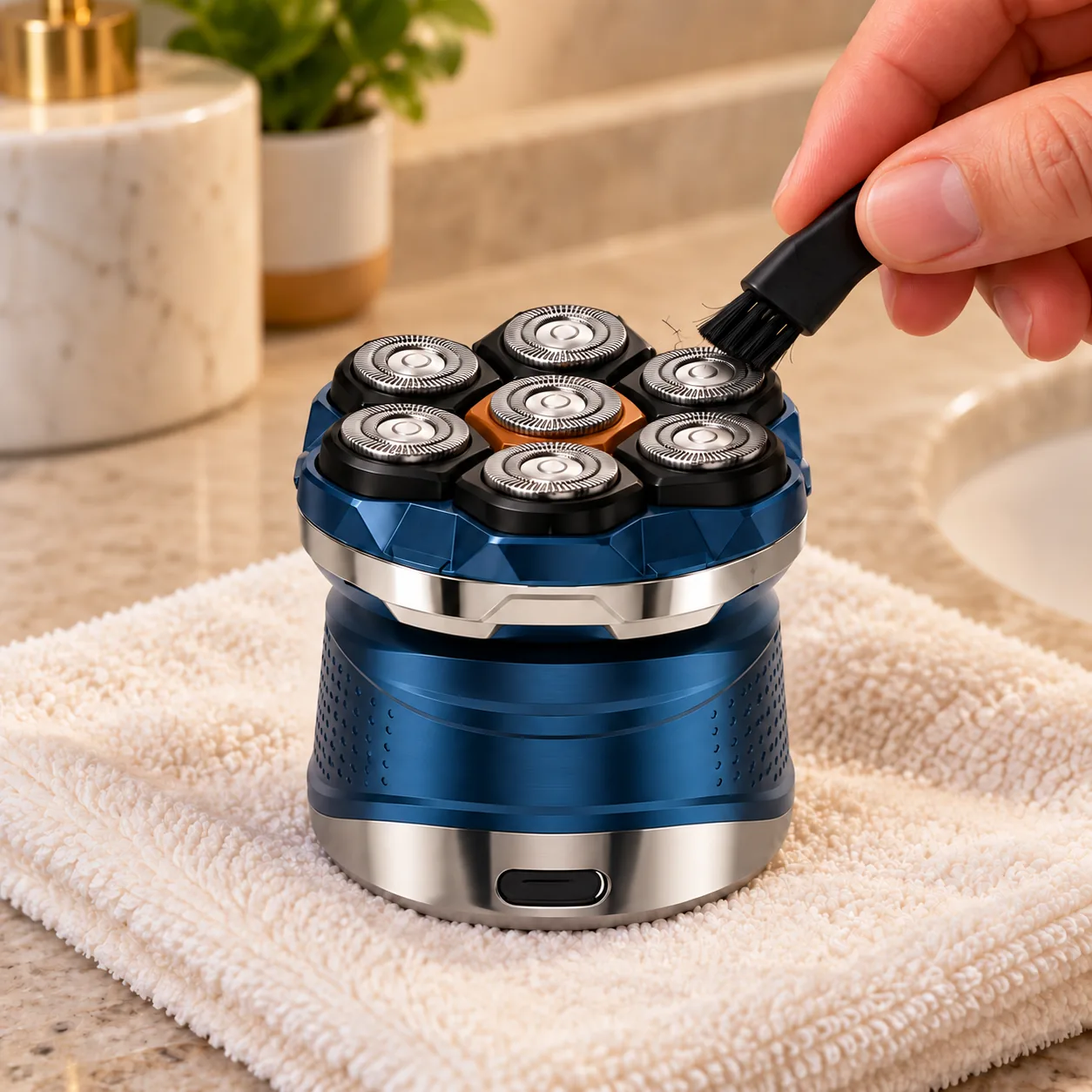 Nettoyage du bloc de rasage à la brosse